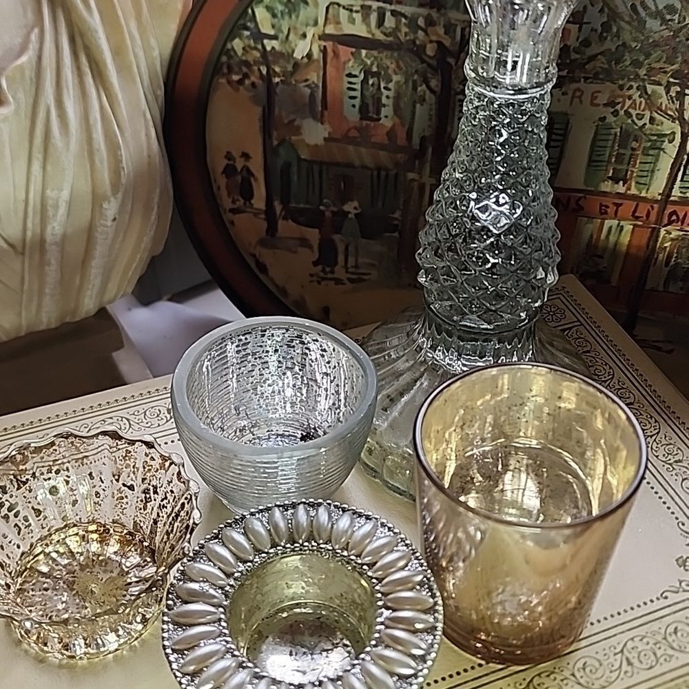Mercury Glass Candleholders Gold/Silver Tone Mix